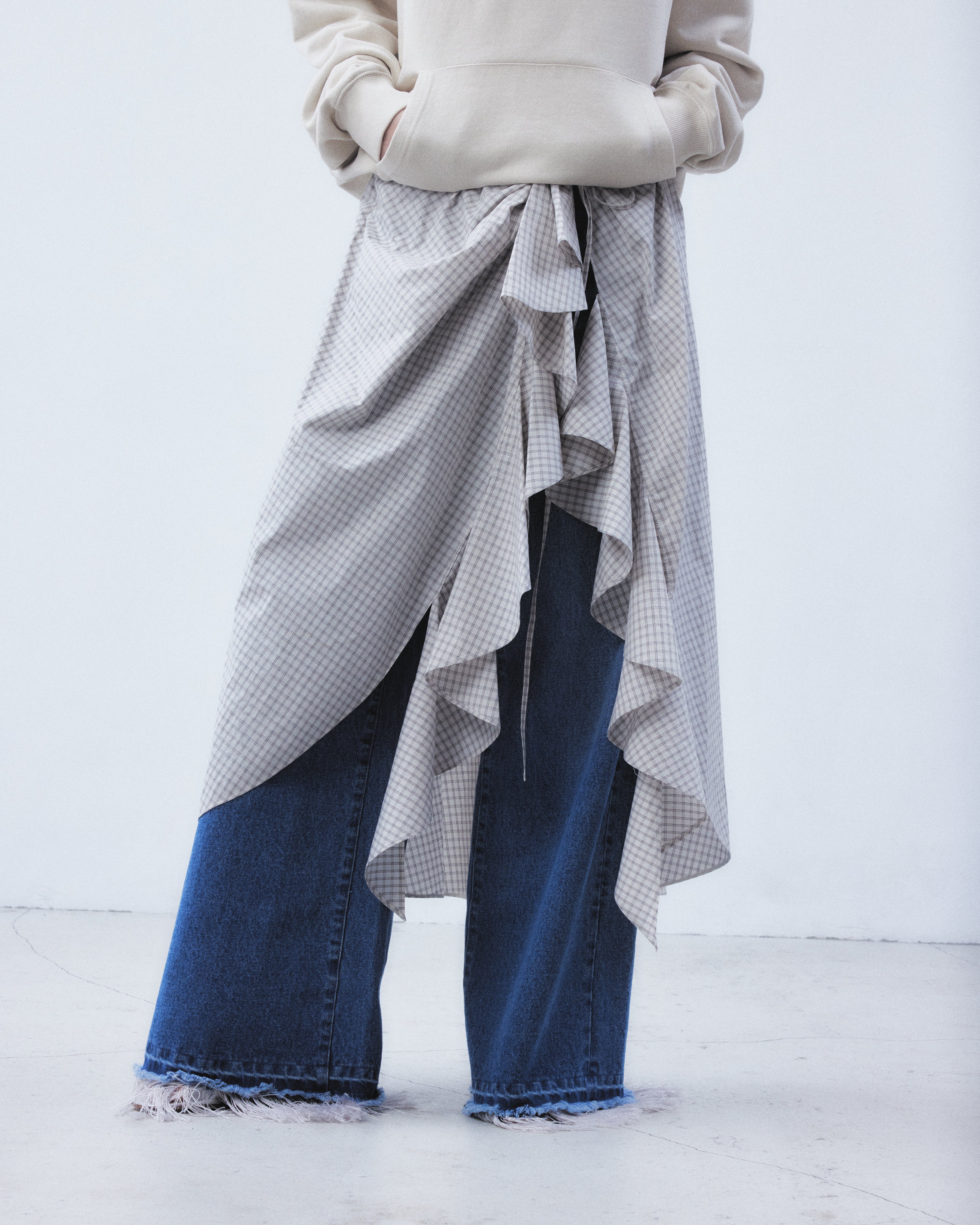 check frilled wrap skirt Ivory – tanakadaisuke