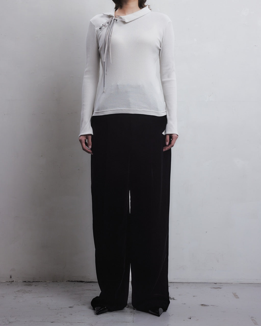 タナカダイスケ|カットソー|double ribbon lace up riv tops