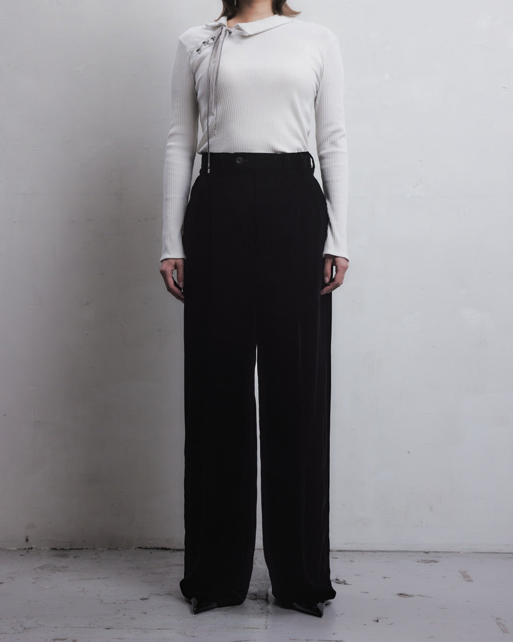 double ribbon lace up riv tops Stone white【Delivery in June 2026】