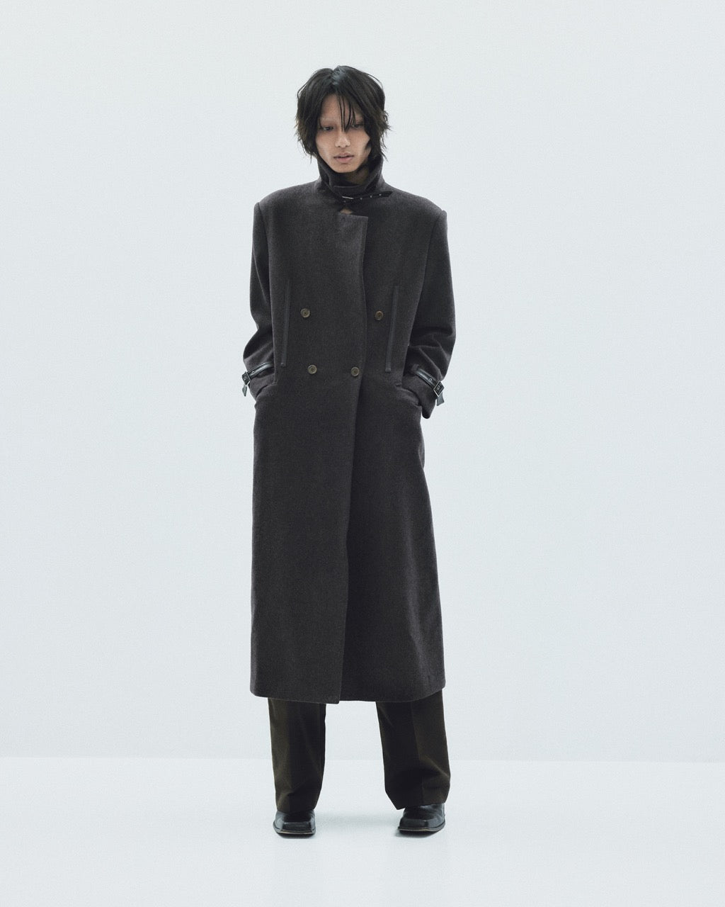 lace up soutien collar coat Dark brown【Delivery in November 2025】