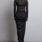 meteorite print tulle 2way tops Dark green【Delivery in August 2026】