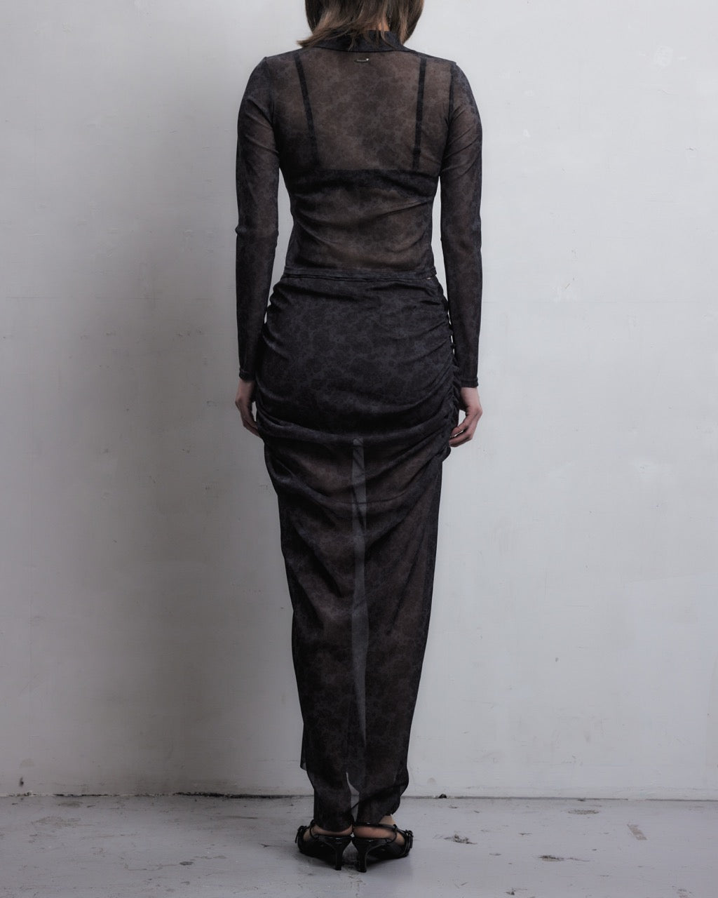 meteorite print tulle 2way tops Dark green【Delivery in August 2026】