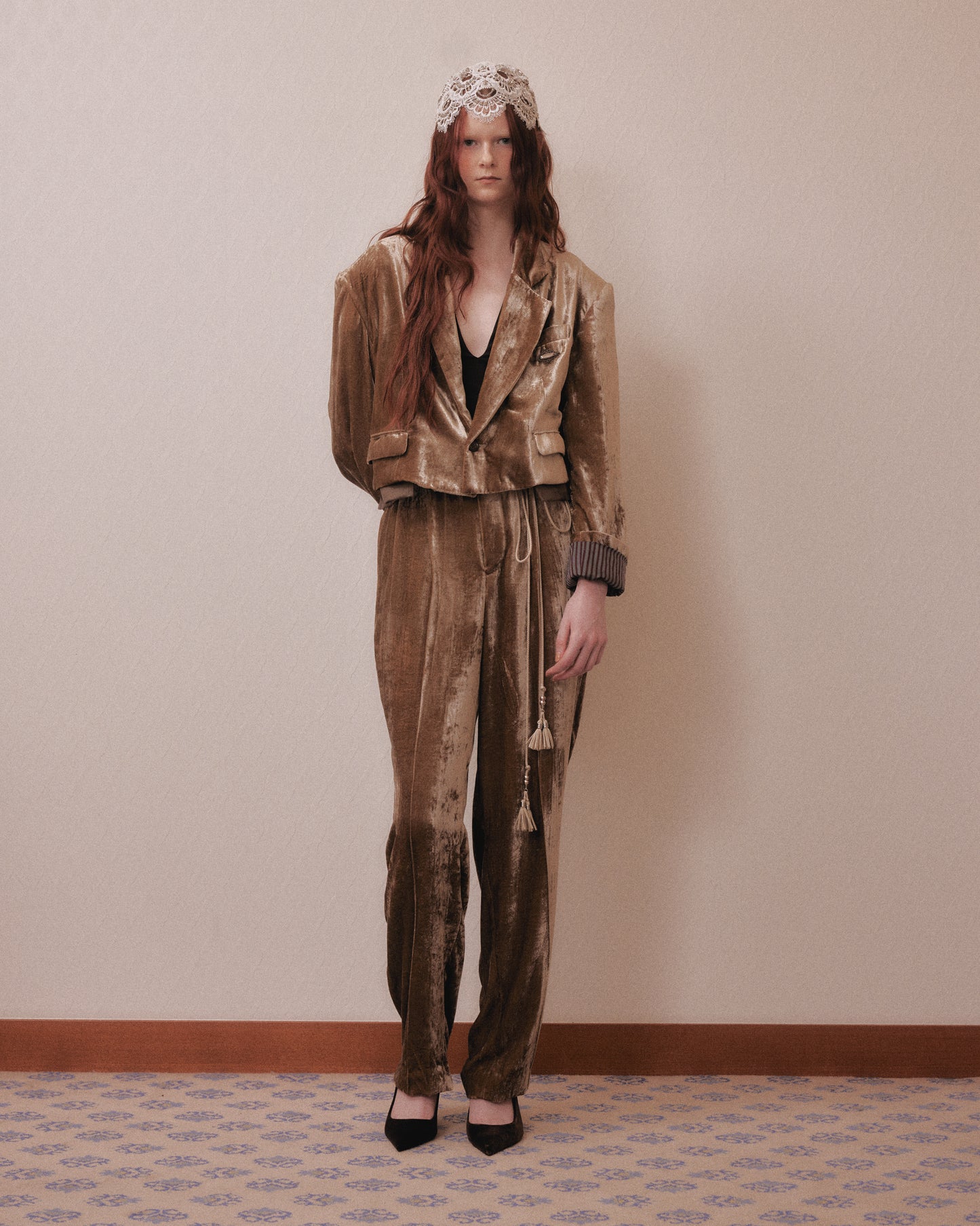 Stripe lining panne velvet jacket mustard【Delivery in January 2027】