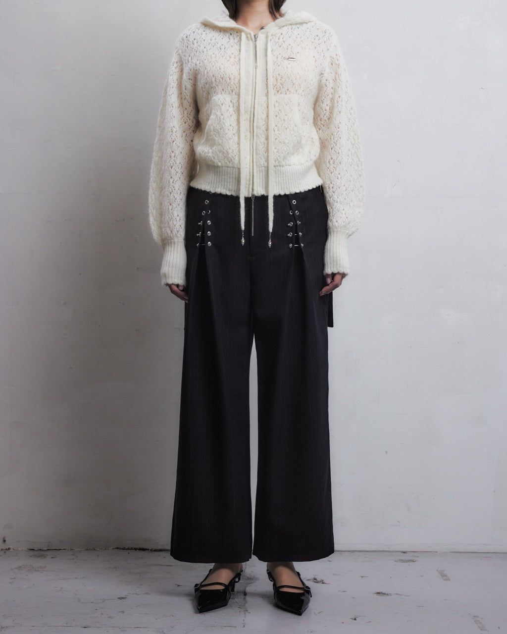 mohair lace knit hoodie Ivory【Delivery in August 2026】