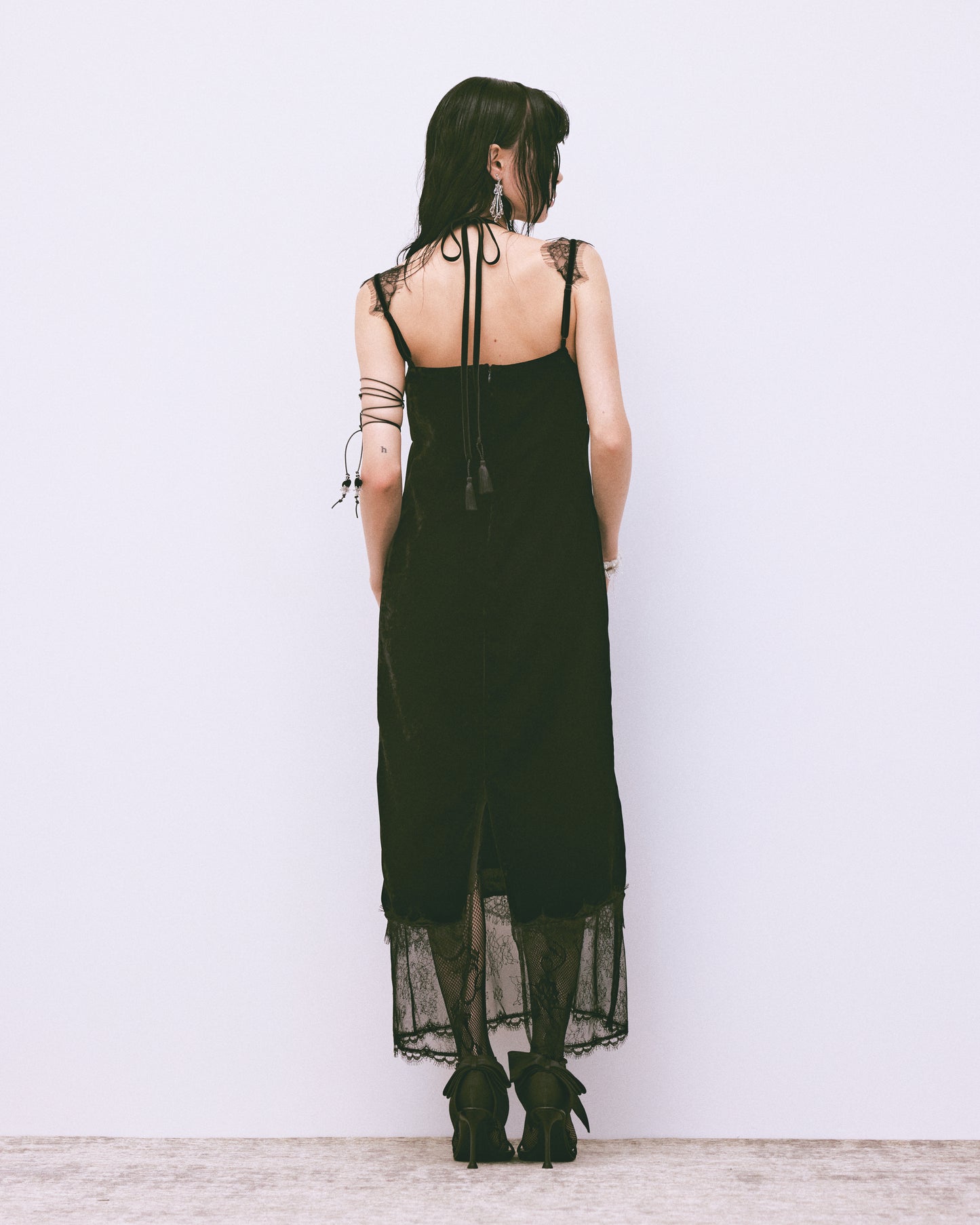 flower lace black velour camisole dress【Delivery in February 2025】