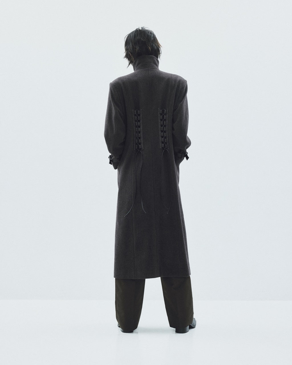 lace up soutien collar coat Dark brown【Delivery in November 2025】