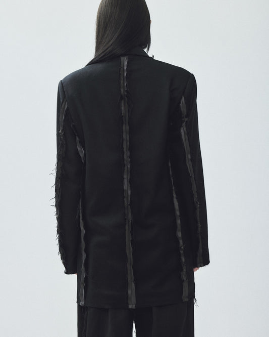 seam frayed melton coat Black【Delivery in November 2025】