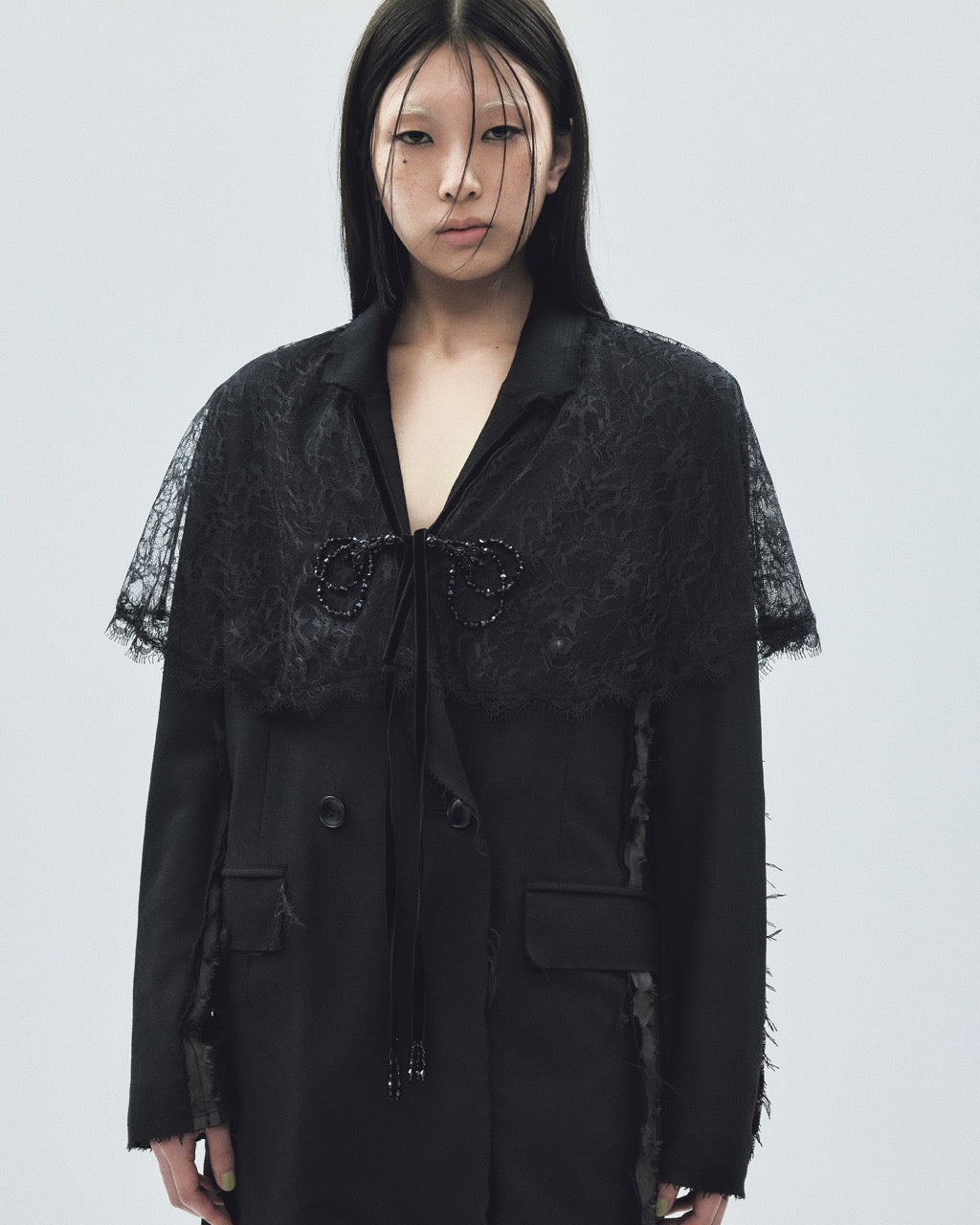 flower lace velvet ribbon cape Black【Delivery in January 2026】