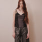 Silver foil print ornament denim pants Black【Delivery in February 2027】
