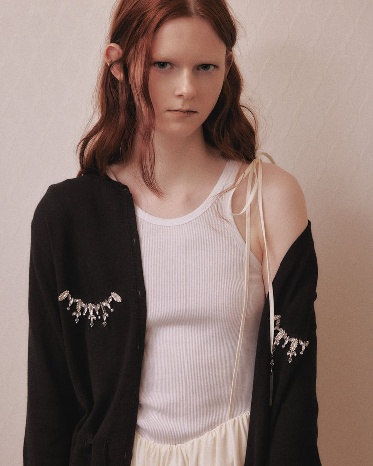 Bijou bra peplum knit  cardigan Black【Delivery in February 2027】
