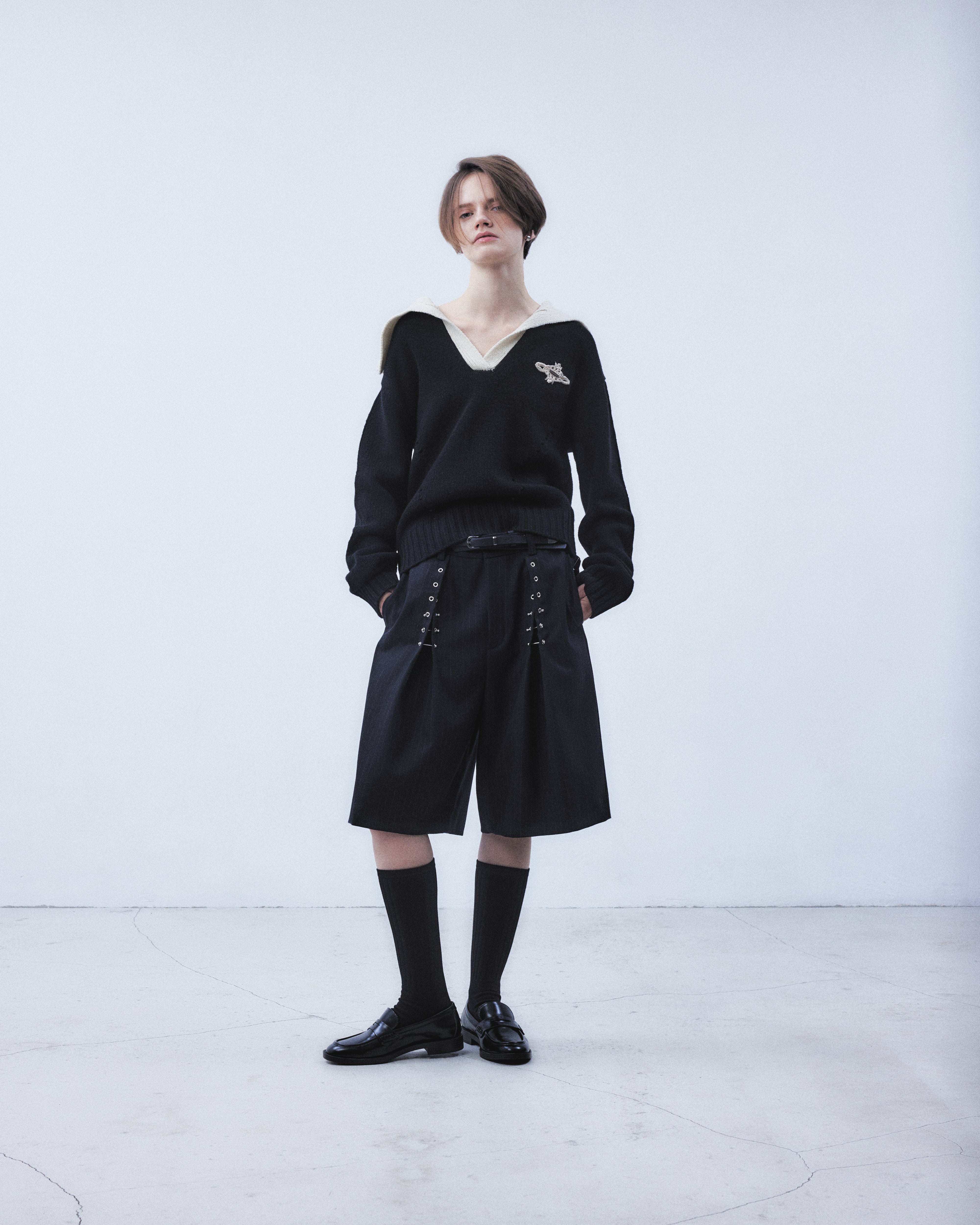 タナカダイスケ|ニット|big collar knit pullover Black – tanakadaisuke