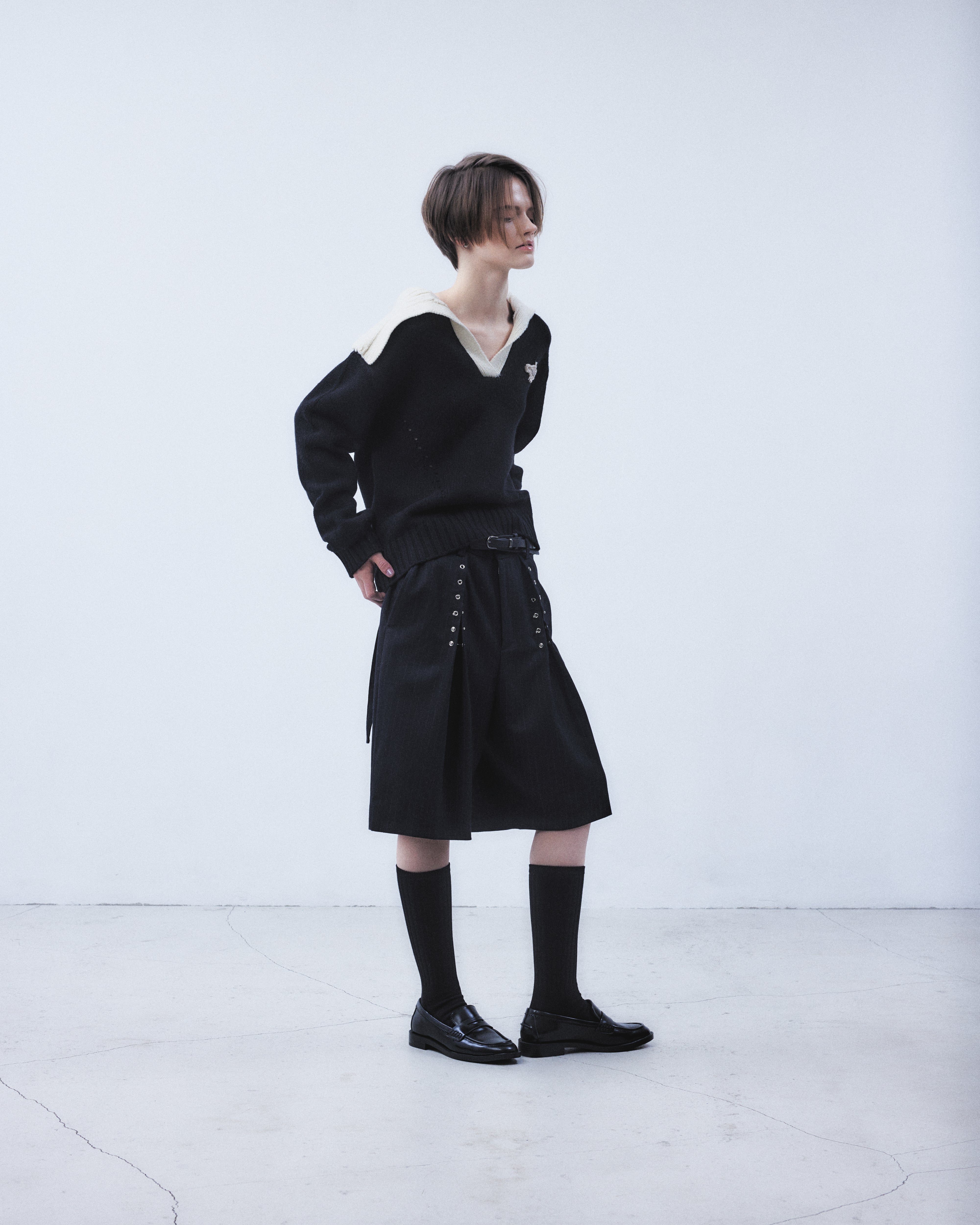 タナカダイスケ|ニット|big collar knit pullover Black – tanakadaisuke