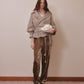 Leather patch panne velvet trousers mustard【Delivery in January 2027】