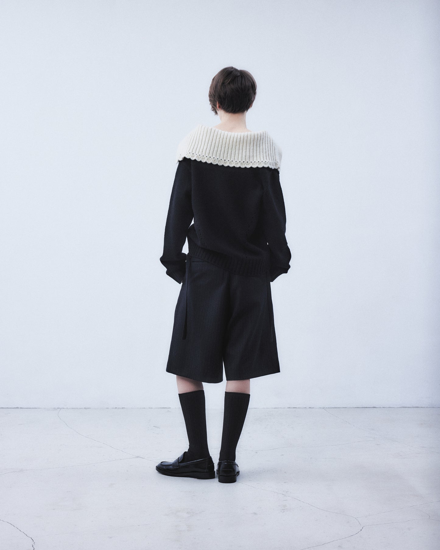 big collar knit pullover Black【Delivery in August 2026】