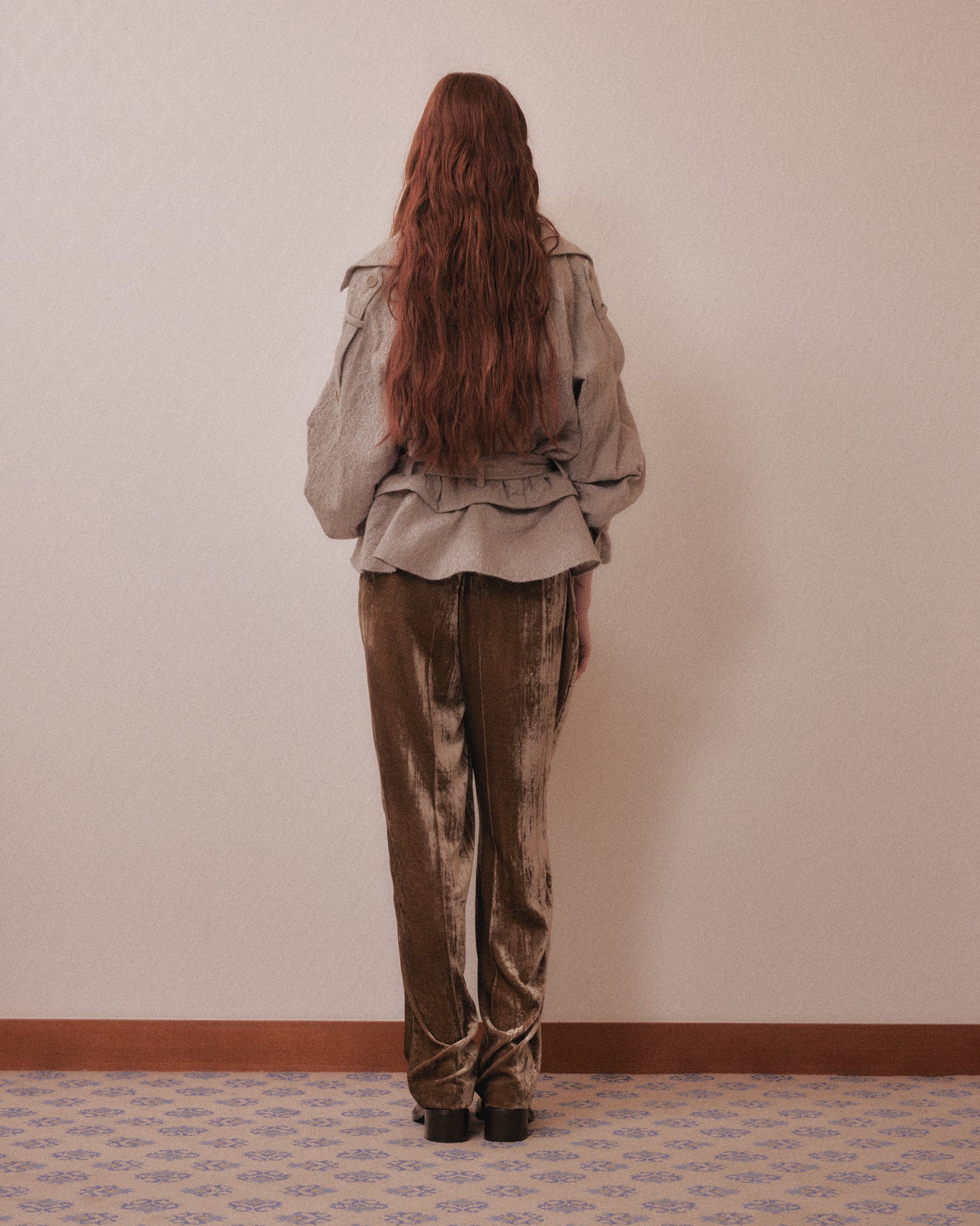 punching lace peplum trench jacket Khaki【Delivery in January 2027】