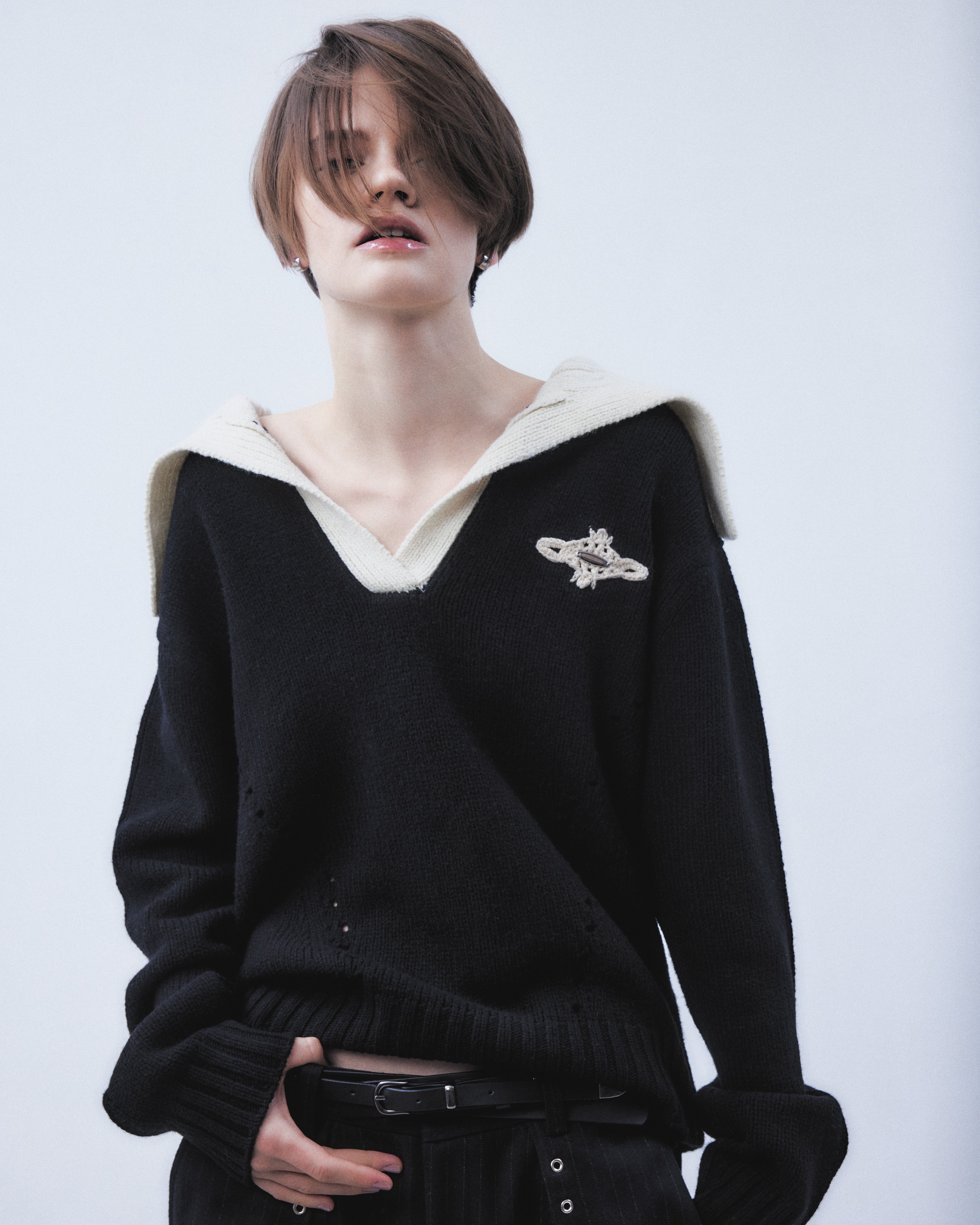 レトロダイスケさん タナカダイスケ|ニット|big collar knit pullover Black – tanakadaisuke