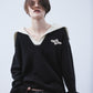 big collar knit pullover Black【Delivery in August 2026】