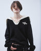 big collar knit pullover Black【Stock】