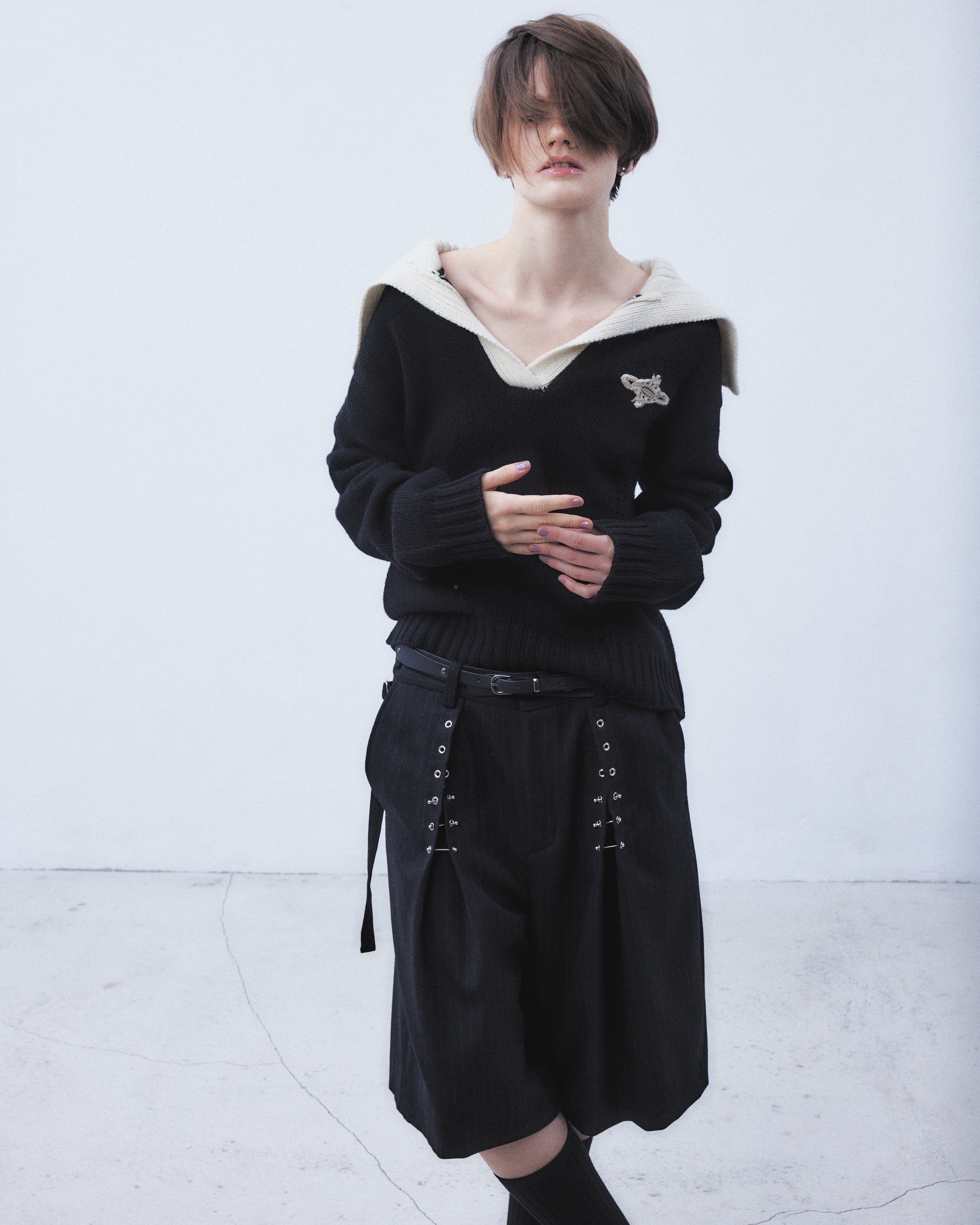 タナカダイスケ|ニット|big collar knit pullover Black – tanakadaisuke
