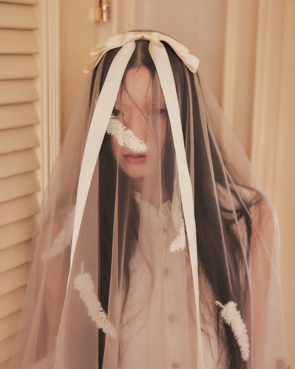 feather beads tulle veil【Delivery in March 2026】