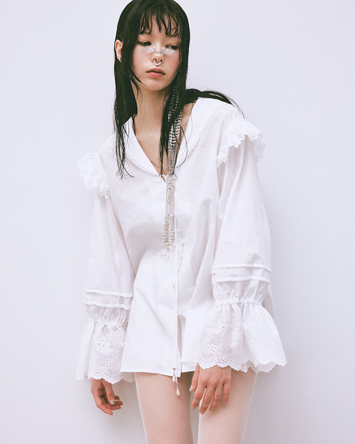 cotton lace sailor blouse【Delivery in February 2025】