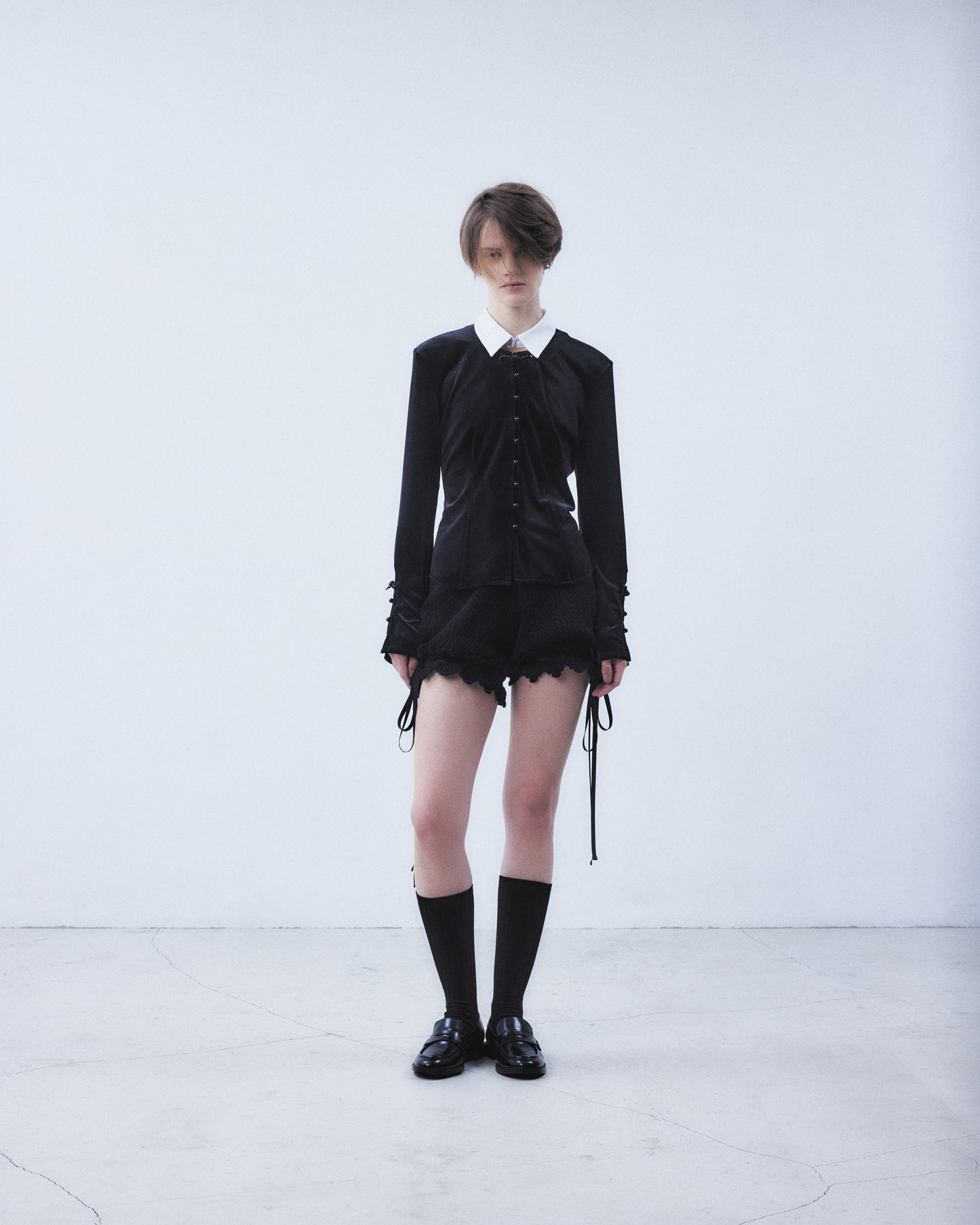 lace crochet knit ribbon short pants Black【Delivery in August 2026】