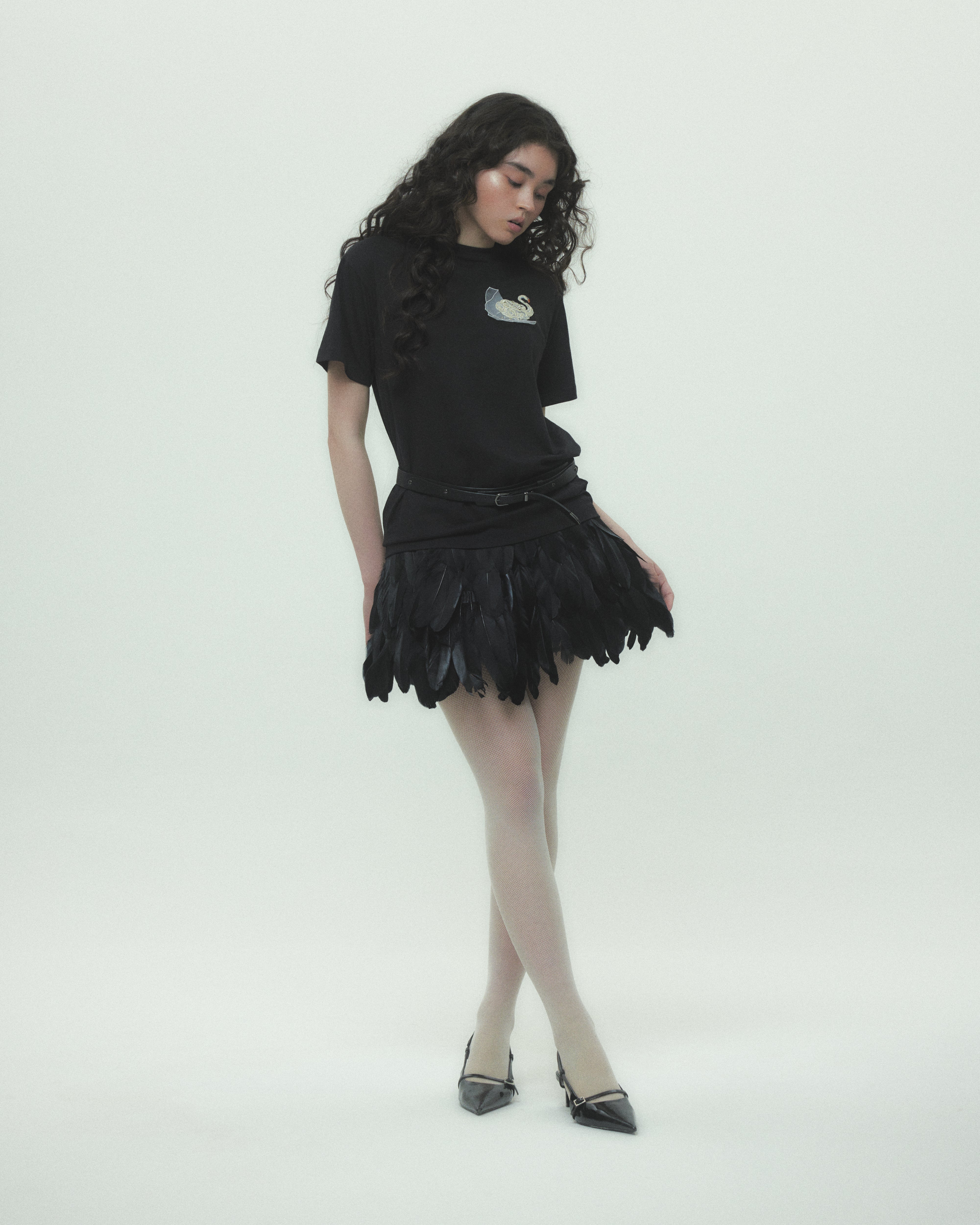 tanakadaisuke(タナカダイスケ)｜Tシャツ｜Meringue swan T-shirt Black