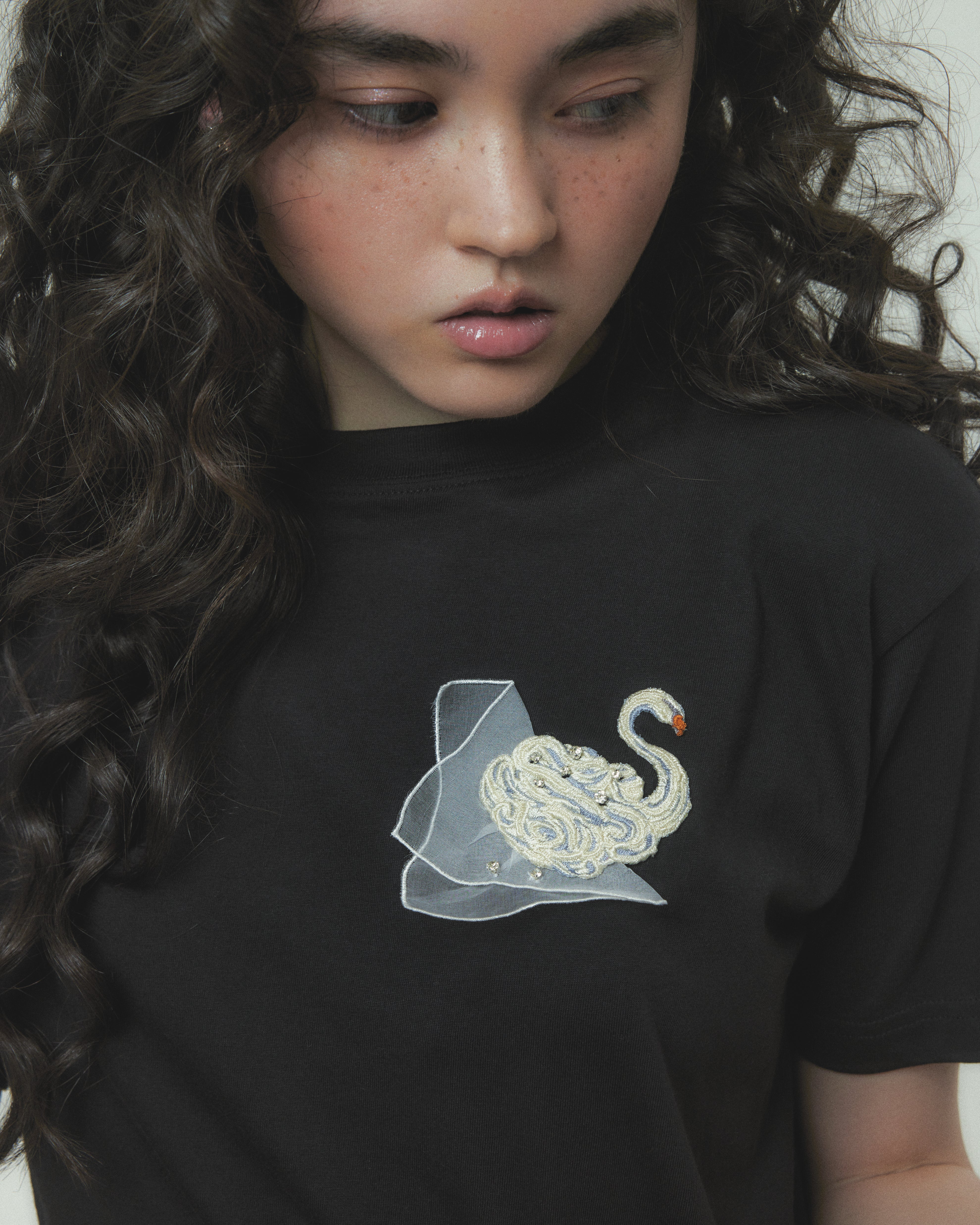 tanakadaisuke(タナカダイスケ)｜Tシャツ｜Meringue swan T-shirt Black