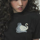 Meringue swan T-shirt Black【stock】