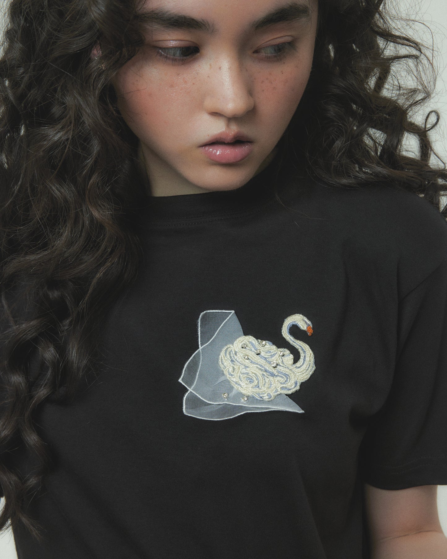 Meringue swan T-shirt Black【stock】
