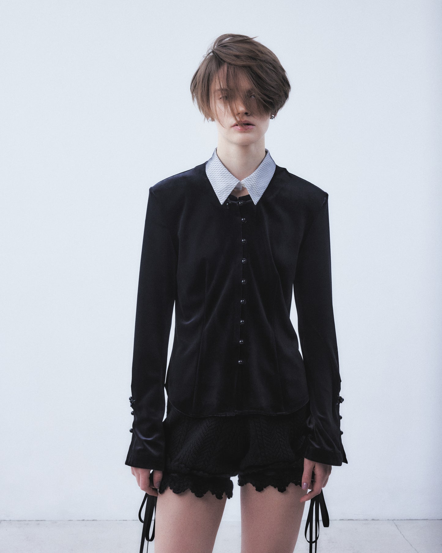 lace crochet knit ribbon short pants Black【Delivery in August 2026】