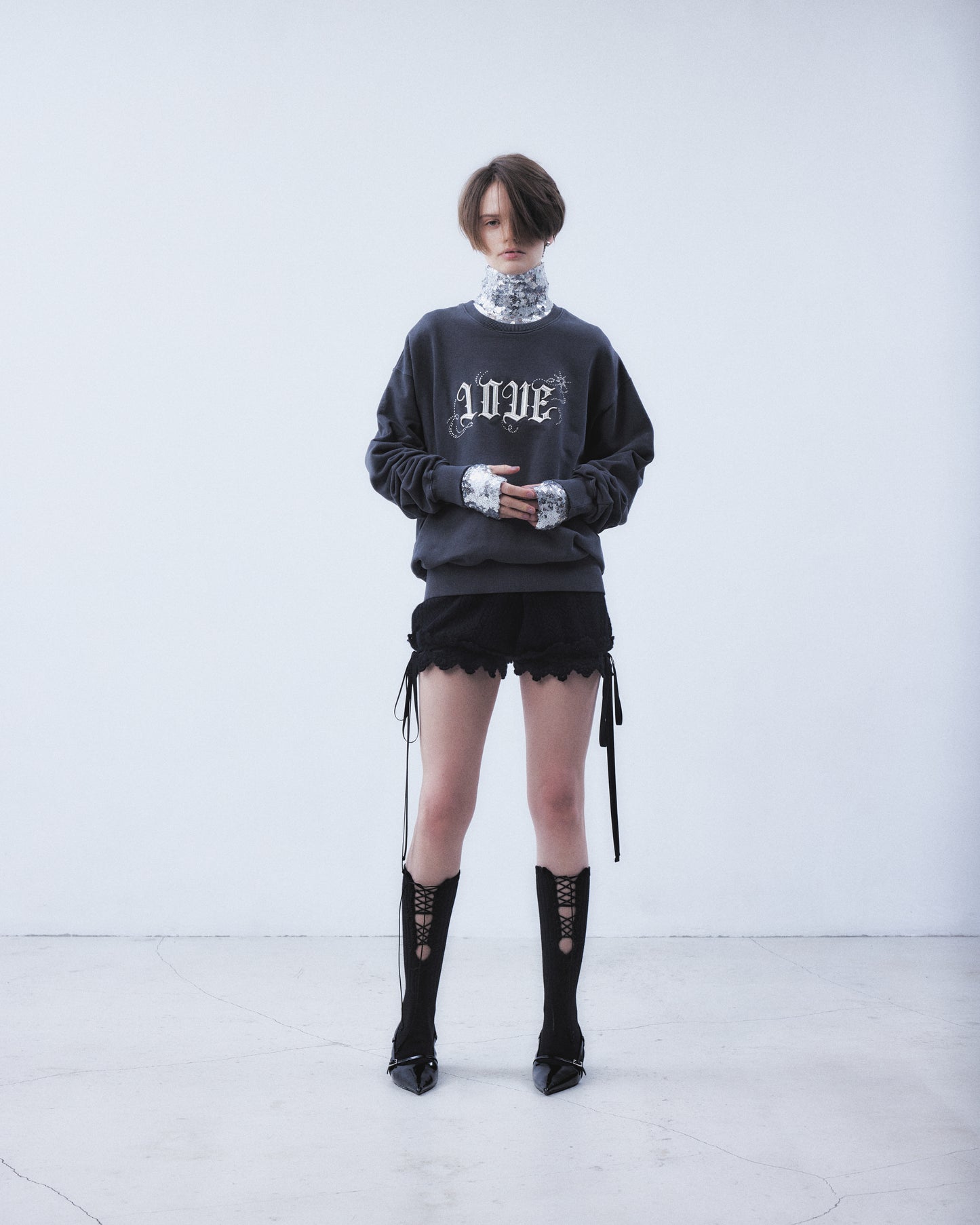 lace crochet knit ribbon short pants Black【Delivery in August 2026】