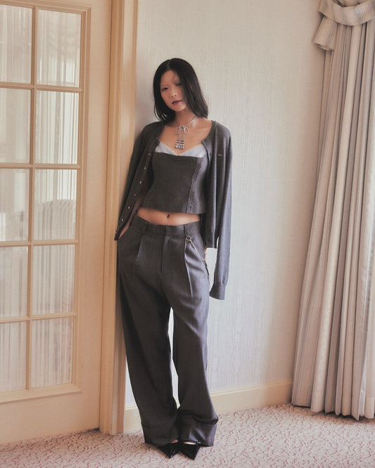 seam frayed dropped chain pants Gray【Delivery in March 2026】