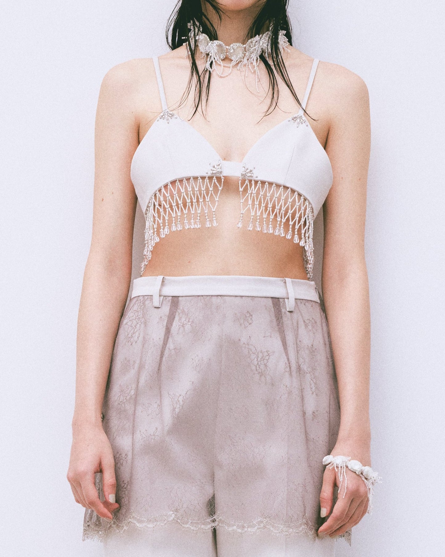 beads fringe bra Gray【Delivery in February 2025】