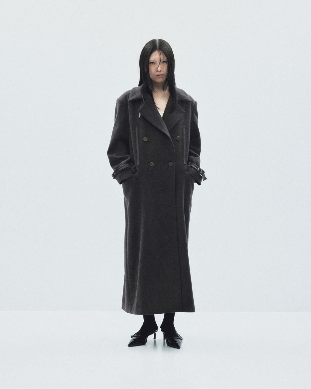 lace up soutien collar coat Dark brown【Delivery in November 2025】
