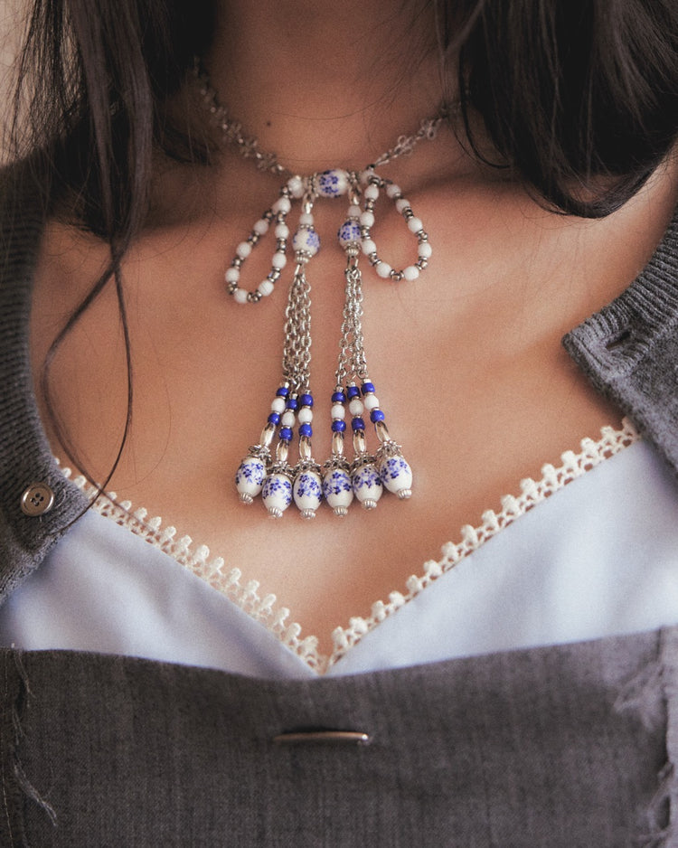 PARCO先行 | blue and white porcelain ribbon chain necklace 【Delivery in March 2026】
