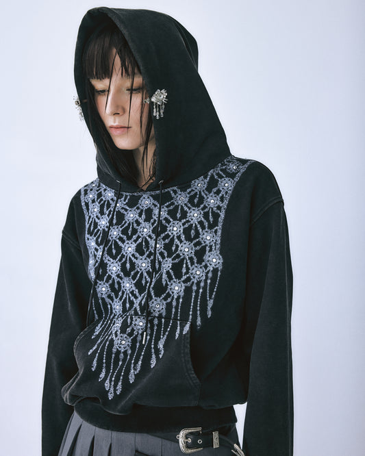 【STUDIOUS Special item】rhombus metal print bijou hoodie Black【Stock】