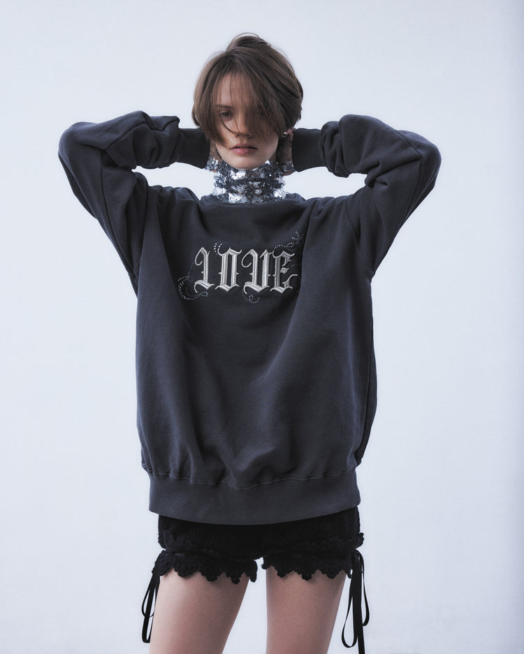 LOVE sparkle pullover Black【Stock】
