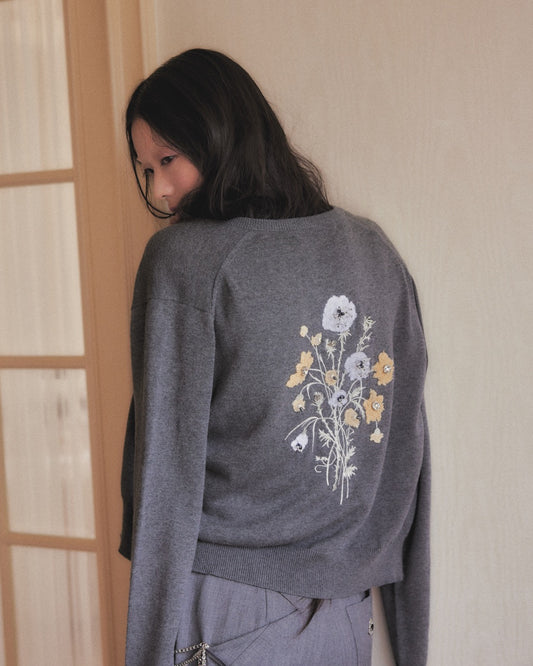 wild bloom beads embroidery cardigan Heather gray【Delivery in March 2026】