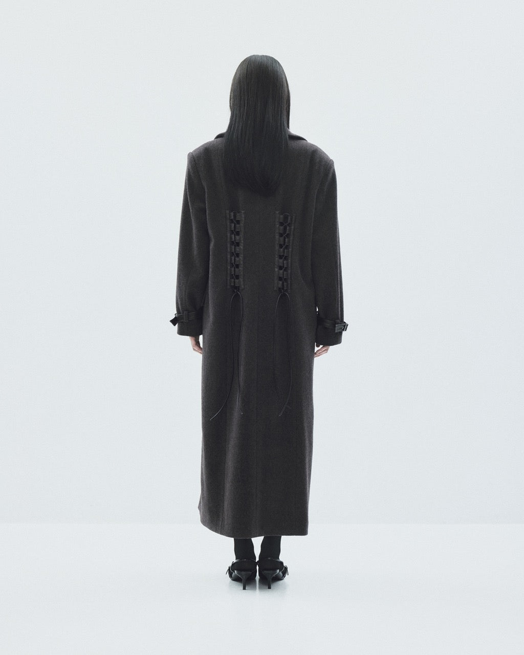 lace up soutien collar coat Dark brown【Delivery in November 2025】