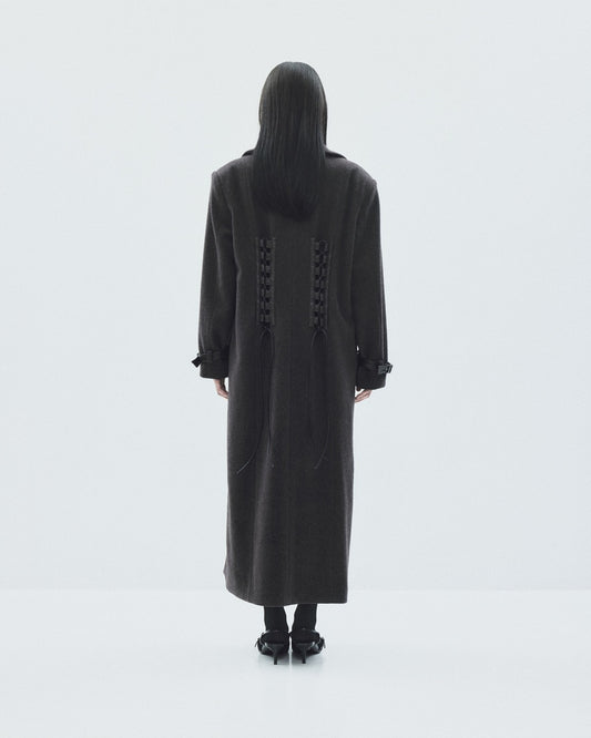 lace up soutien collar coat Dark brown【Delivery in November 2025】