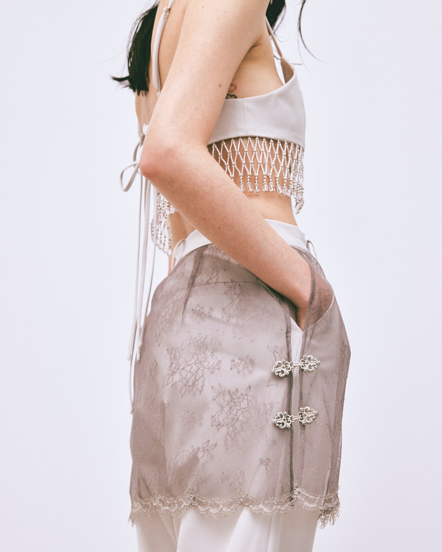 flower tulle skirt pants Gray【Delivery in February 2025】