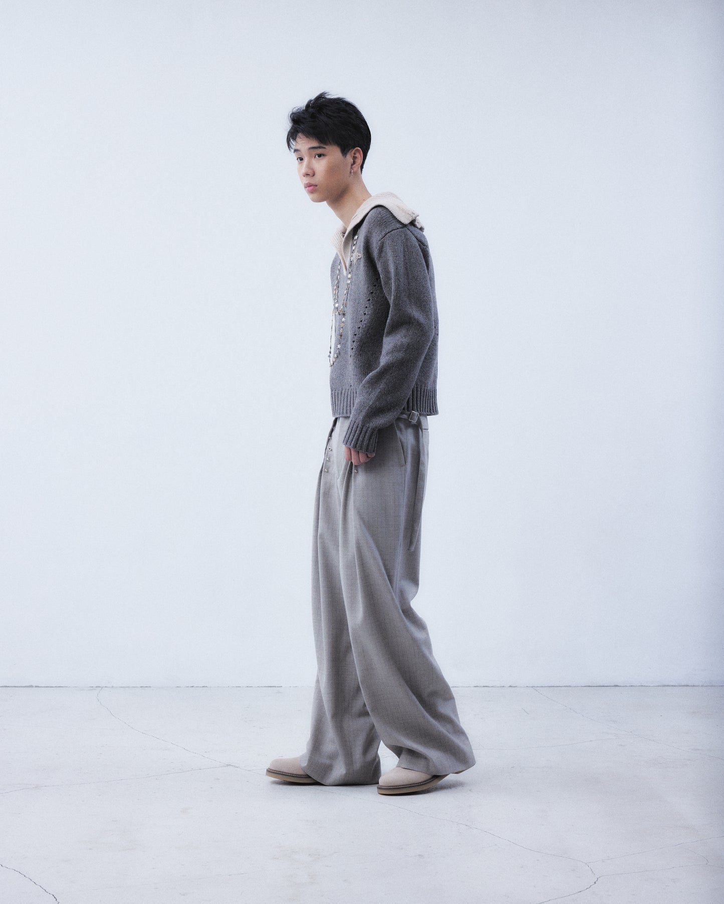 big collar knit pullover Smoky brown【Delivery in August 2026】