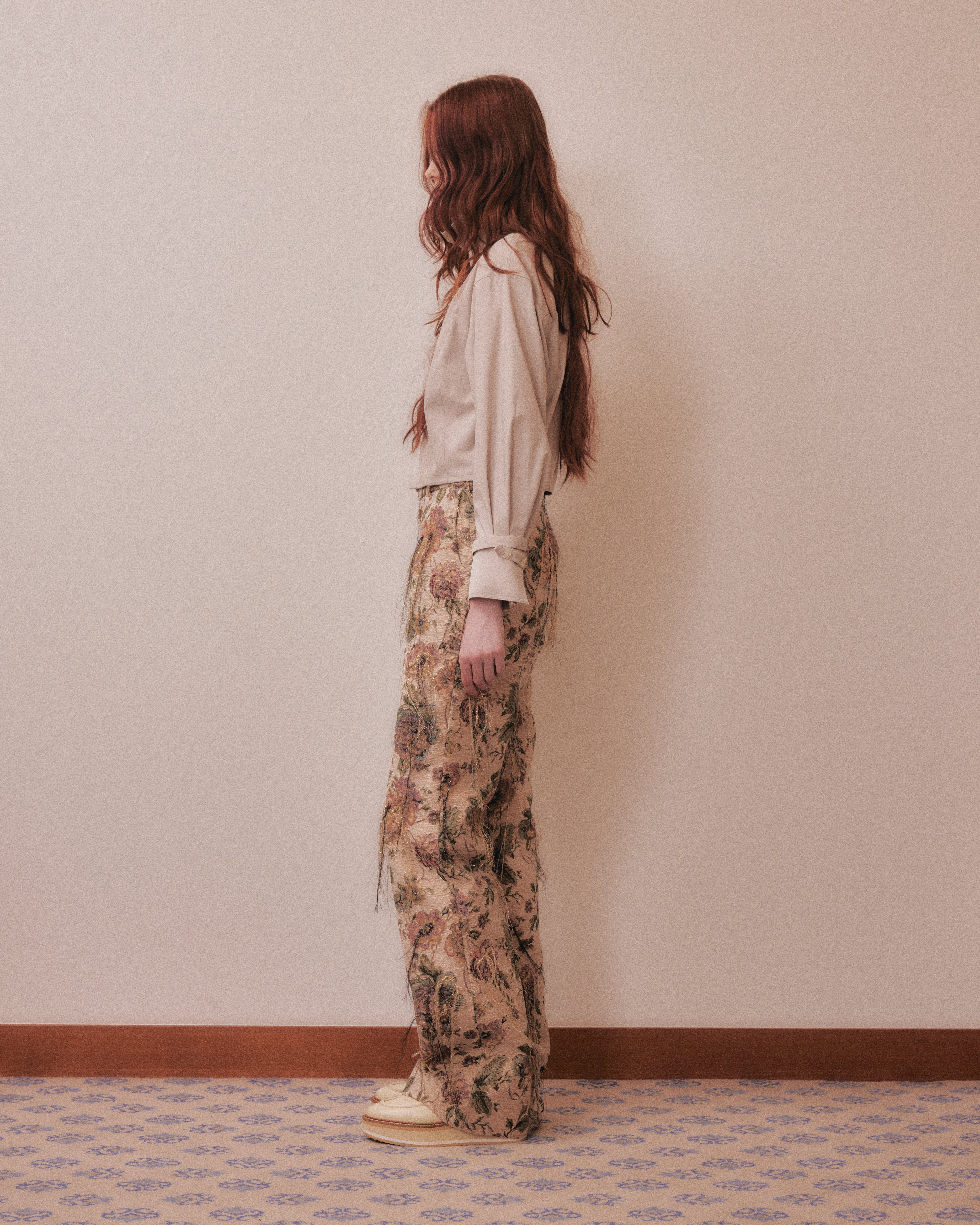tanakadaisuke(タナカダイスケ)|パンツ|Frolal jacquard fringe pants