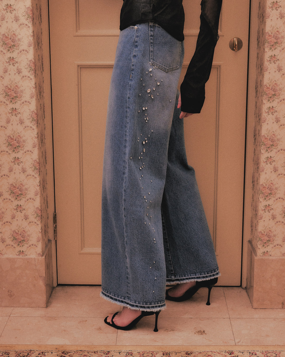 falling stars denim pants Blue【Delivery in August 2026】