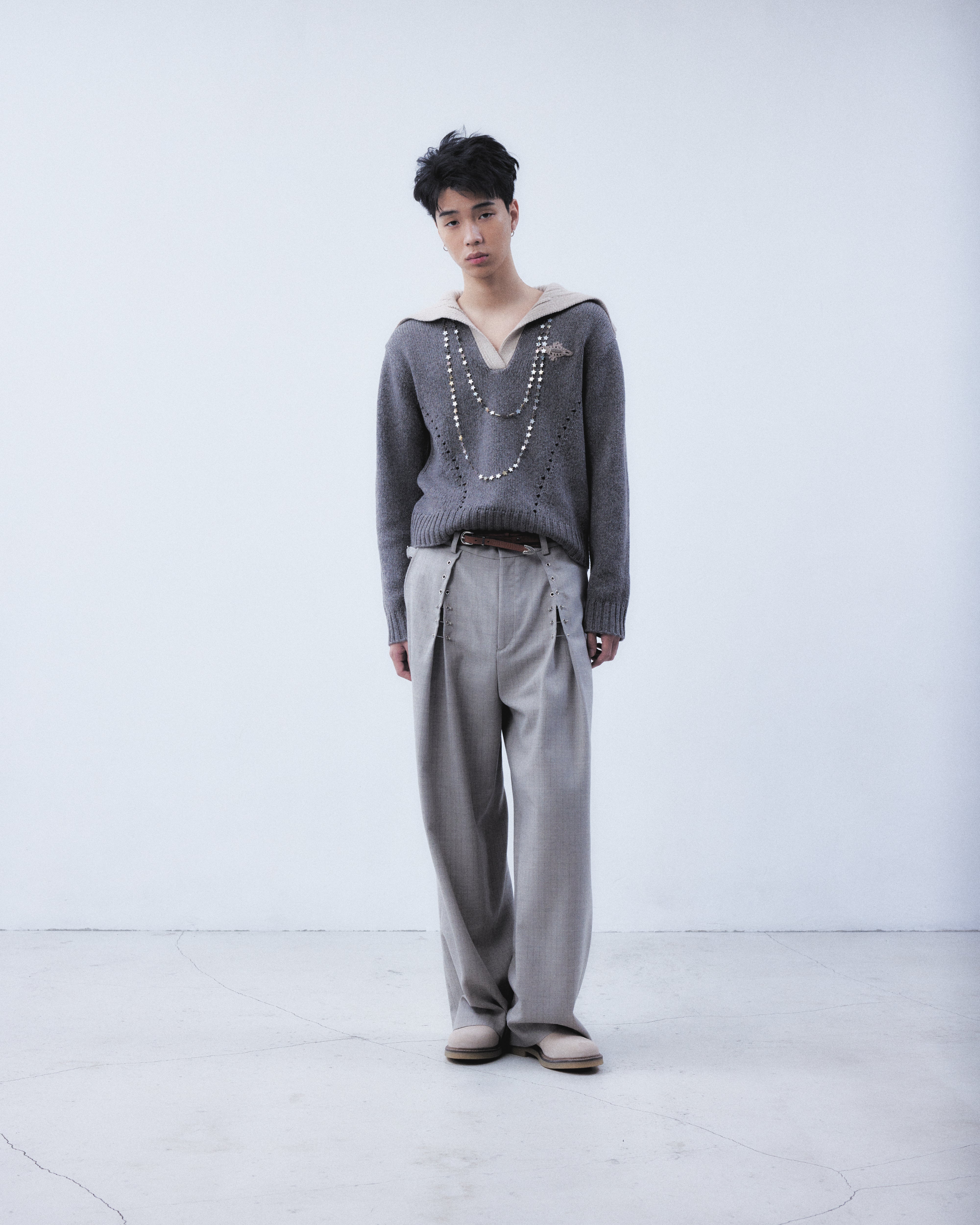 タナカダイスケ|ニット|big collar knit pullover Smoky brown