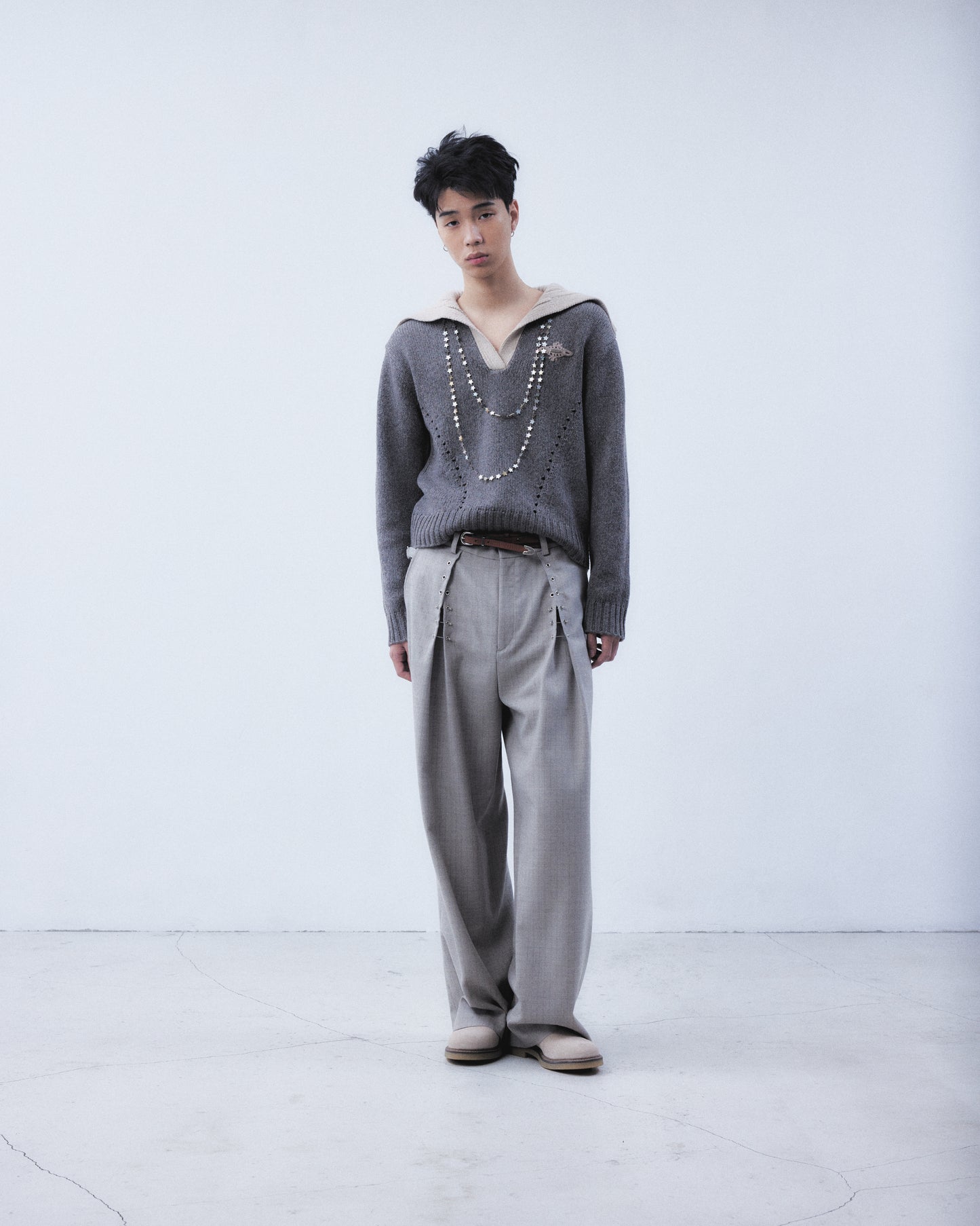big collar knit pullover Smoky brown【Delivery in August 2026】