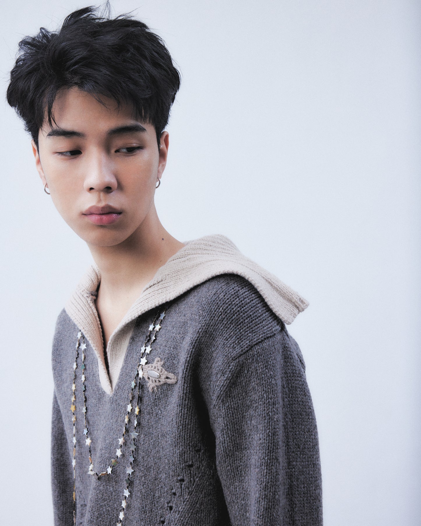 big collar knit pullover Smoky brown【Delivery in August 2026】