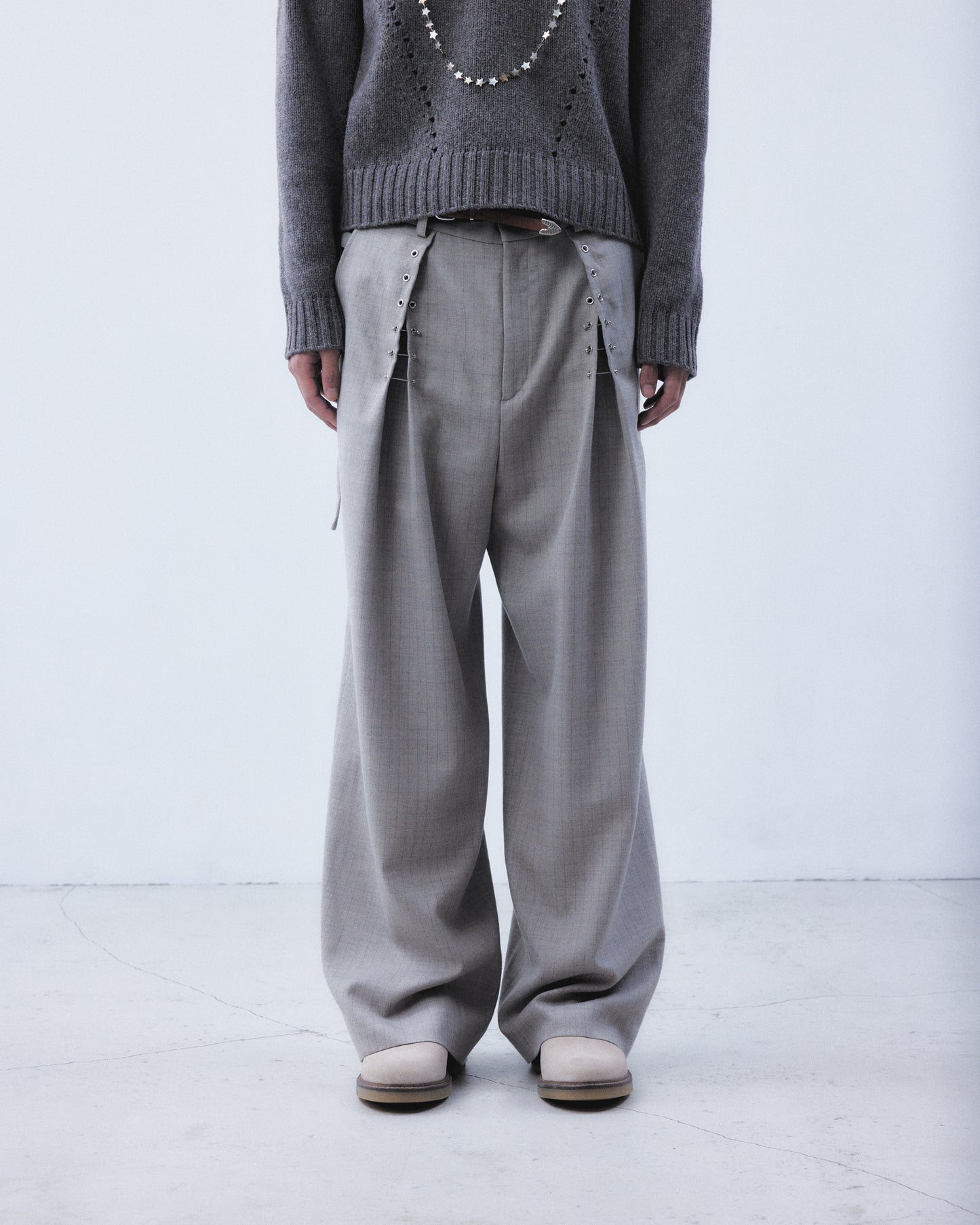 piercing stripe cross tack pants Greige【Delivery in July 2026】