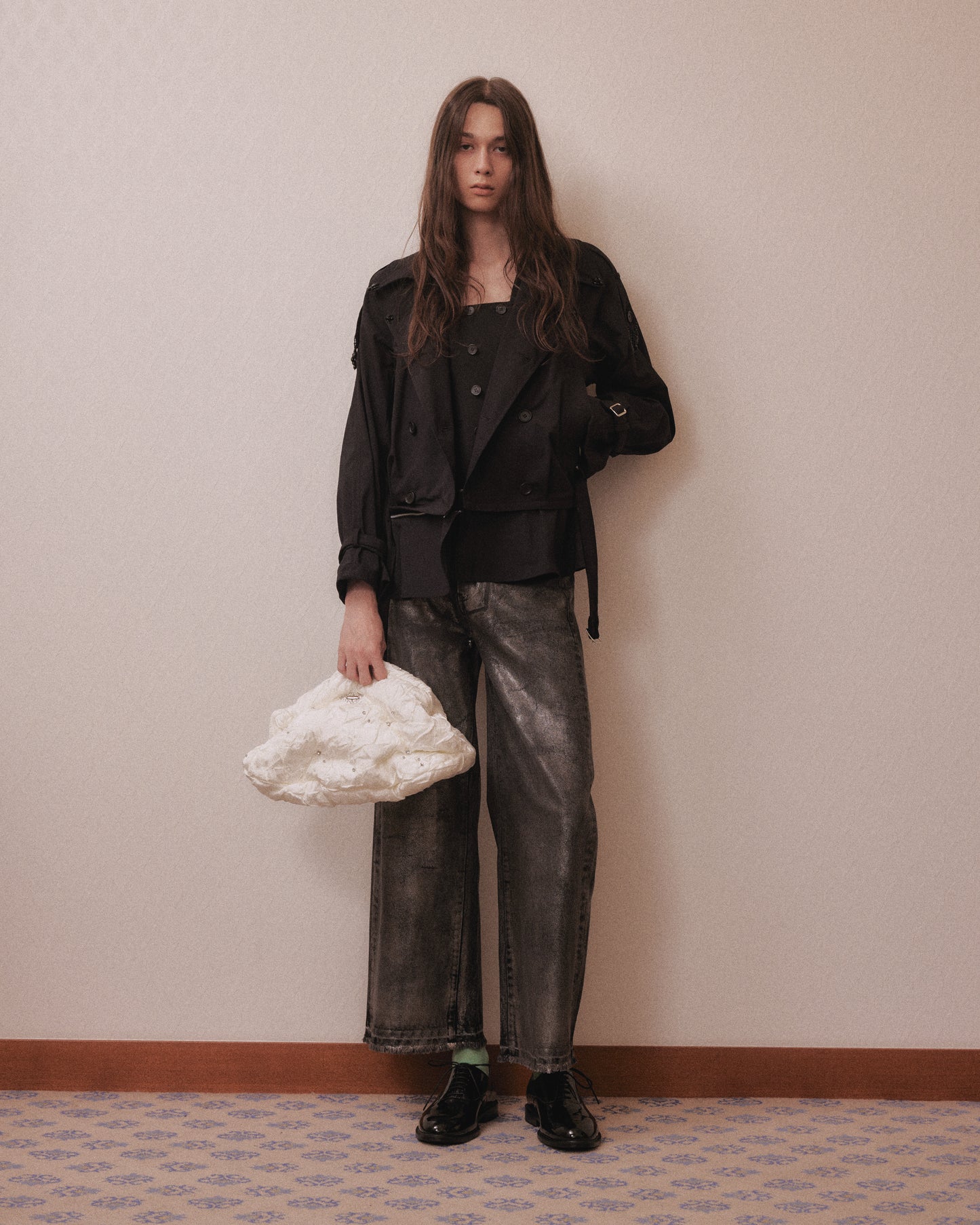 Beads epolette peplum trench jacket Black【Delivery in January 2027】